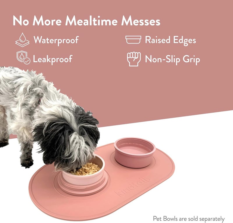KindTail Dog & Cat Food Mat - Waterproof, Food-Grade Silicone Pet Placemat for Feeding & Water Bowls - Raised Edges Protect Floors - Non-Slip Grip - Dishwasher Safe - 19 x 11 Inches, Light Green - Image 2